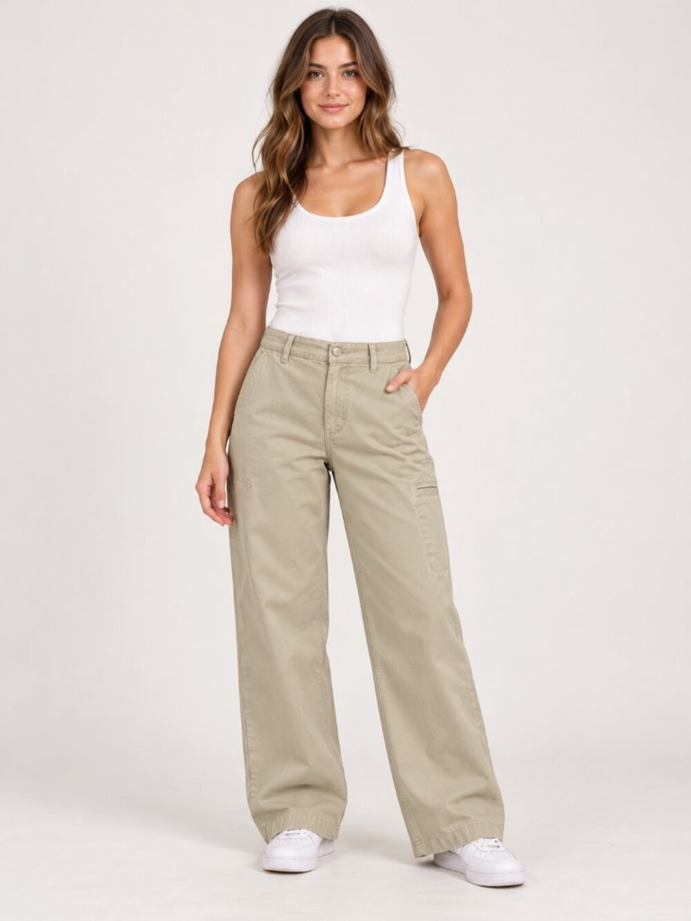 Zara Beige Wide Leg Cargo Pants